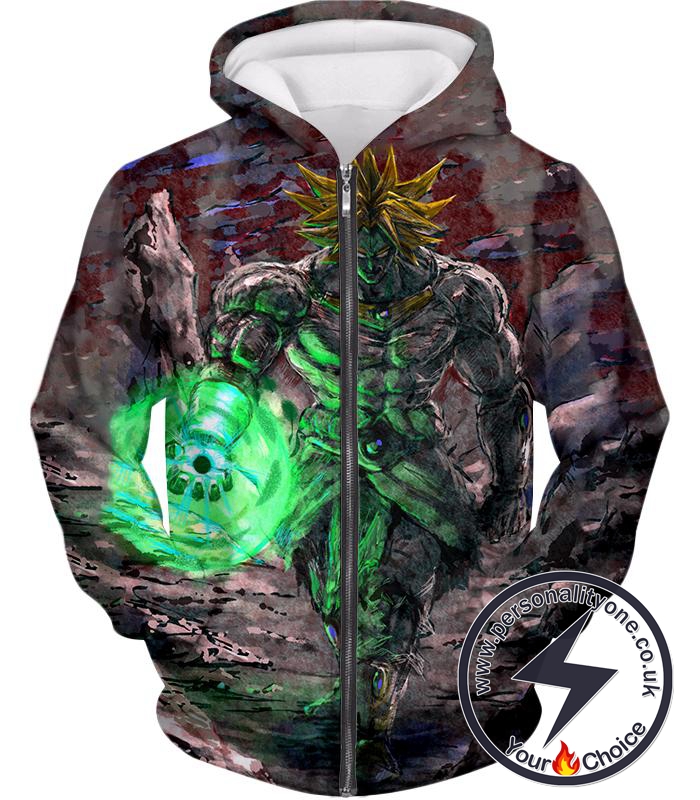 Dragon Ball Super Incredible Power Legendary Super Saiyan Broly Cool Blur Graphic Zip Up Hoodie